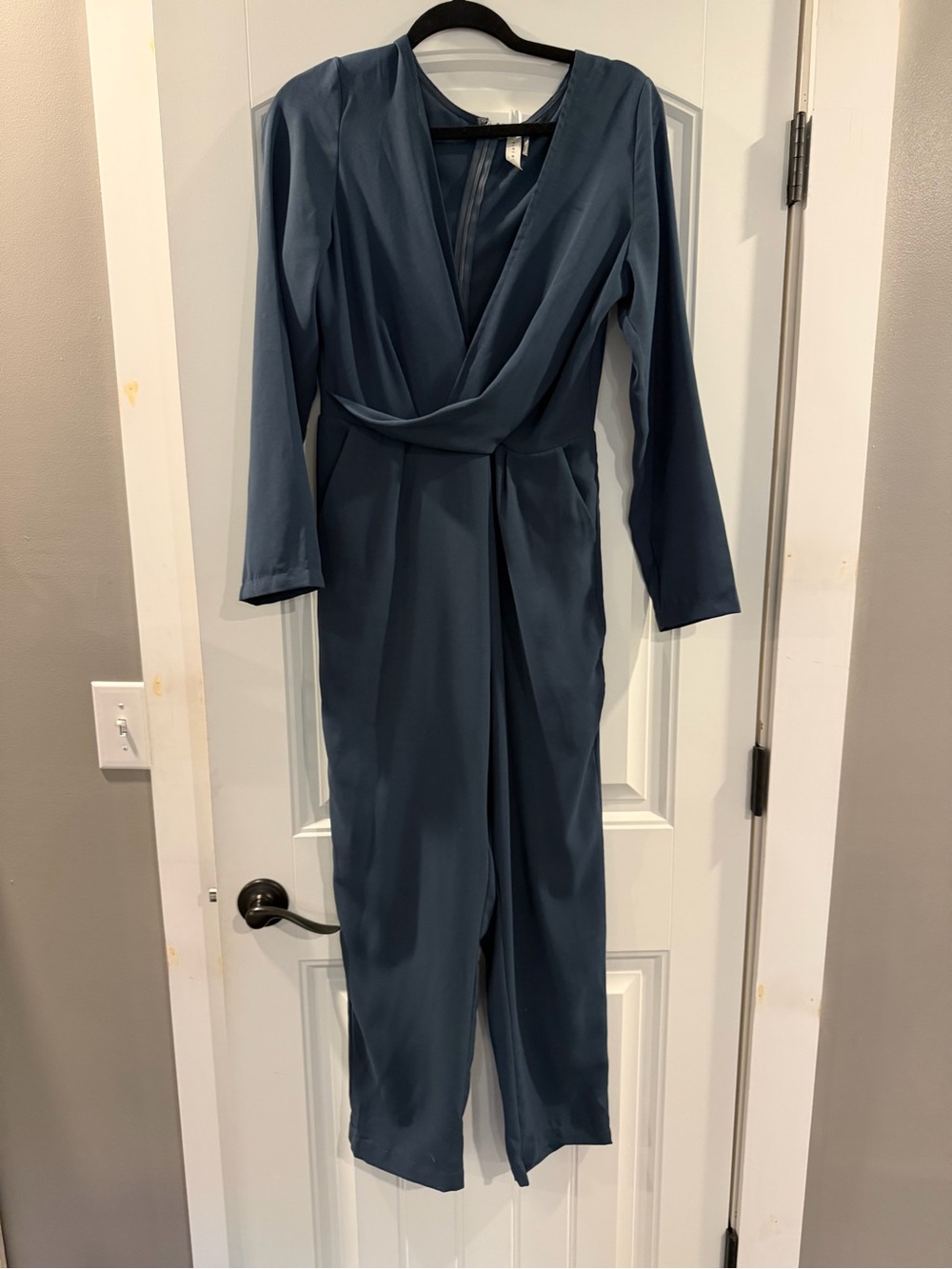 Teal Long Sleeve Wrap Jumpsuit